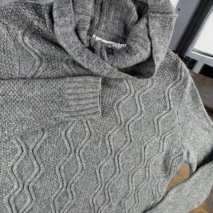 Arpeggio Knitwear Cable Knit Tunic Women S Gray Cowl Neck‎ Long Sleeve Sweater